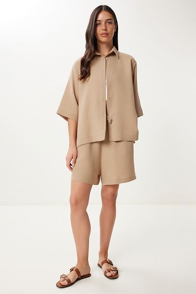 Lovelyİstanbul Muslin Shirt Shorts Set Ldp0064 Biscuit