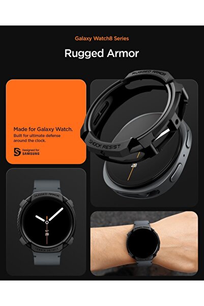 Spigen Rugged Armor for Samsung Galaxy Watch 8 40mm Case Durable TPU Cover (2025) - Matte Black