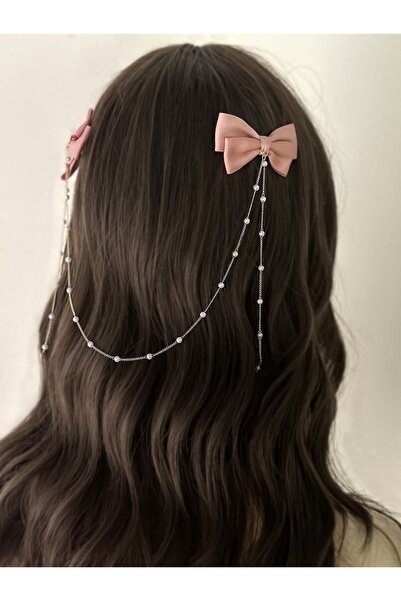 Shiklik Set de 2 catarame cu perle, model cu fundă din satin pentru femei