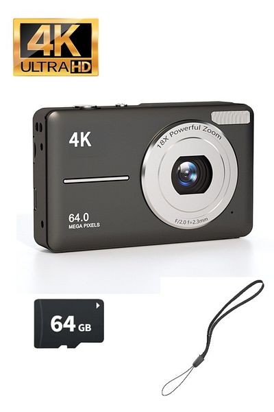 GENERAL 64MP 4K Digital Camera - 64GB Memory, 18X Zoom, Compact and Portable for Travel.