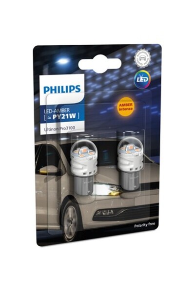 Philips Set de 2 becuri auto LED galbene PY21W Ultinon Pro3100 SL semnalizator