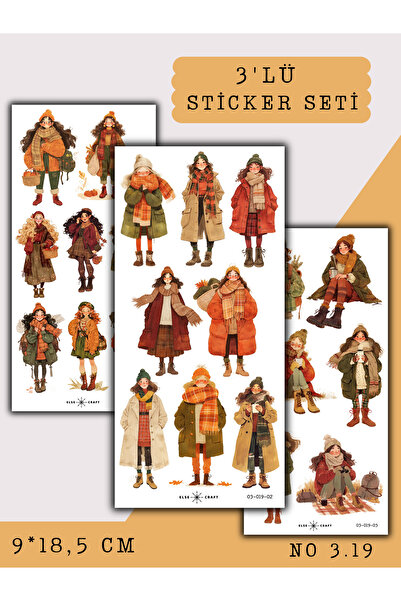 Else Craft 3'lü Sonbahar Kızlar Temalı Sticker 3.19 - Ajanda Planlayıcı Bulle...