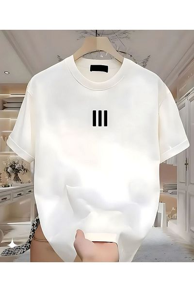 ELFAMİ 3 Lines Printed White Men's Tshirt