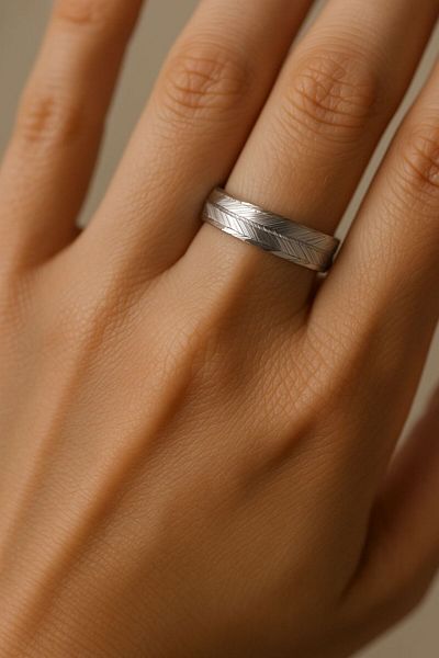 BY YASİN TOPÇU Silver Leaf Steel Ring (17 Sizes)