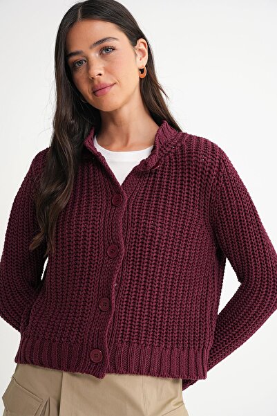Mixray 6936 Women's Thessaloniki Buttoned Regular Fit Knitwear Cardigan Claret Red