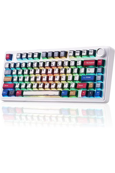 Aula لوحة مفاتيح ميكانيكية x F75، لوحة مفاتيح ألعاب لاسلكية بإضاءة خلفية RGB مع مقبض، 81 مفتاحًا بحشية مدمجة