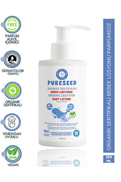 PURESEED NATURAL Organik Sertifikalı Bebek Losyonu - Parfümsüz - 250 ML