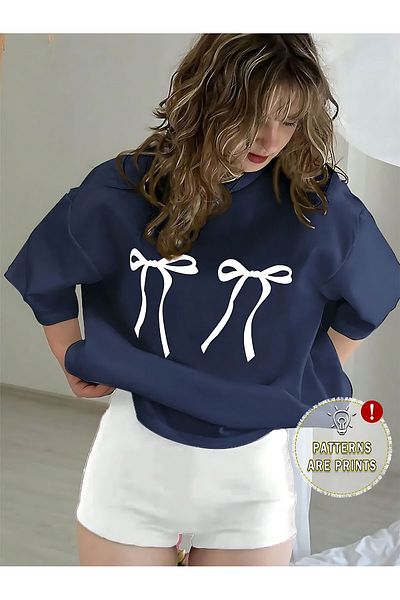 ELFAMİ Unisex Men/Women Ribbon Colorful Custom Printed Oversize Cotton Crew Neck T-Shirt T-Shirt