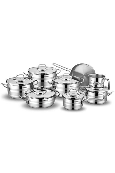 KORKMAZ Astra 2 Stainless Steel Cookware Set 14 Pieces,