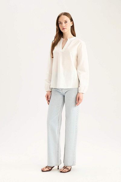 DeFacto Regular Fit Crew Neck Flared Cotton Long Sleeve Blouse D8809Ax25Sp