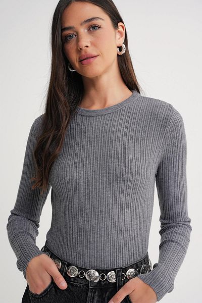 Mixray 6938 Women's Crew Neck Ribbed Knitwear Body Anthracite
