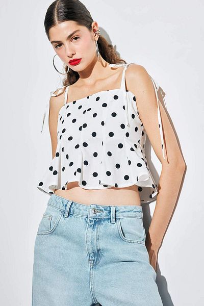 DeFacto Fitted Polka Dot Poplin Strap Blouse F7579Ax25Au