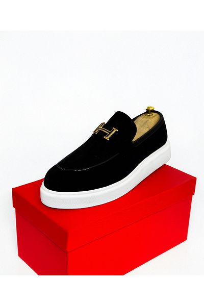 EXCLUSIVE STYLE Black loafers with white velvet sole - ASLAN
