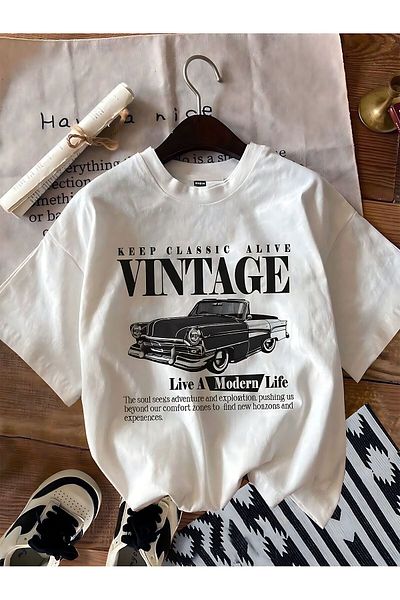 ELFAMİ White Vintage Printed T-shirt