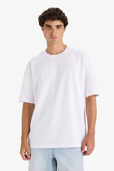 DeFacto Oversize Wide Fit Crew Neck Heavy Fabric Basic Plain Short Sleeve T-Shirt E9798Ax25Au