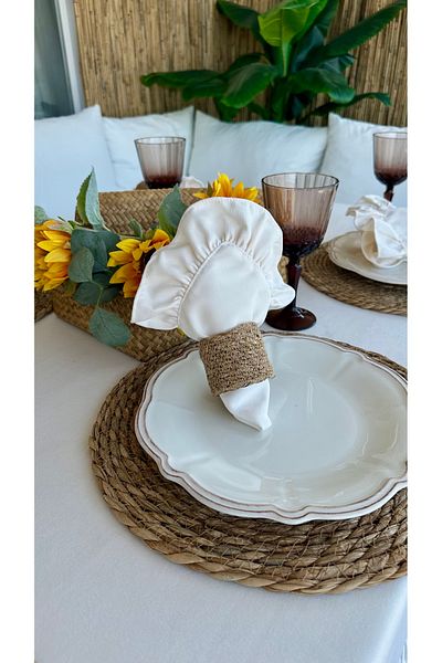 Decamor home 6 Pieces Ecru Frilly Napkin Stain Resistant Fabric