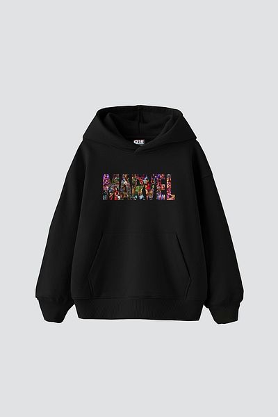 Sekizbiraltı Mrvl Printed Oversize Unisex Μαύρο Hoodie