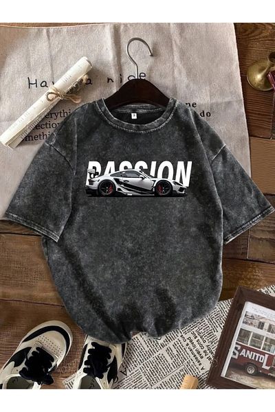 Touz Moda Passion Car Printed Washable Vintage Unisex Oversize T-Shirt