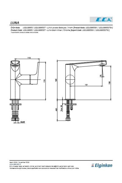 Eca Luna Sink Faucet with Side Lever