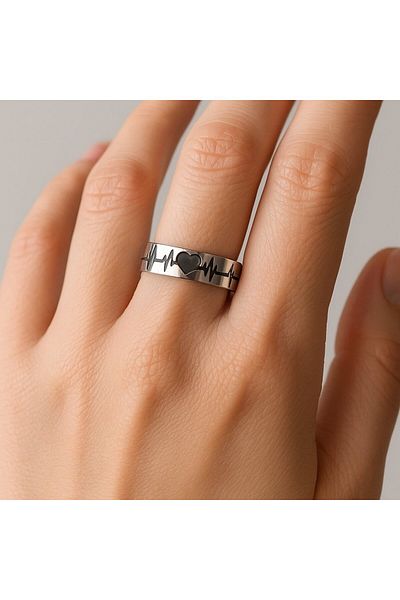BY YASİN TOPÇU Heartbeat Steel Ring (Size 16)