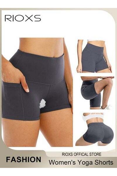 RIOXS Women's High Waisted Tummy Control Shorts Workout Yoga Pant Athletic Soft Training Shorts