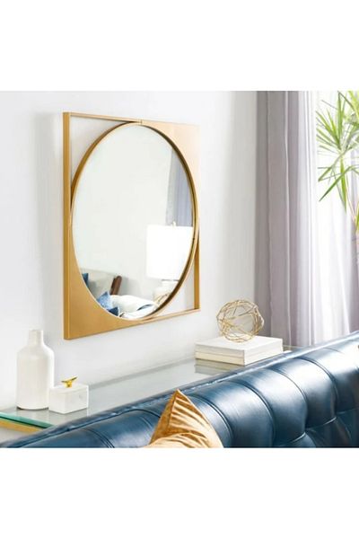 LUXXO Decorative Mirror Mond M, Square, Gold Brushed Frame, 66x66cm