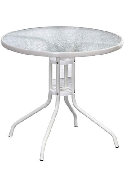 Türkiye Stylish Round Patio Table with Tempered Glass Top and Durable Metal Frame (WHITE)