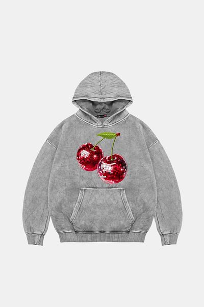 Sekizbiraltı Disco Cherry Oversize Unisex πλενόμενο λευκό κουκούλα