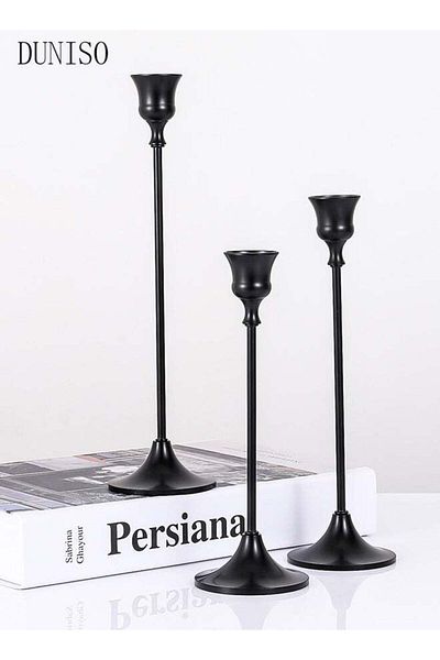 fun zone DUNISO Black Candle Holders Set of 3 for Taper Candles Decorative Candlestick With Anti-Slip Base Ho