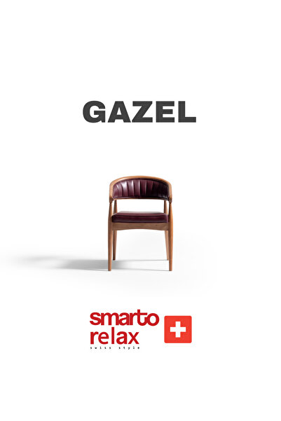 Smarto relax Gazel 2’li Sandalye Seti — Ahşap Ayaklı, Bordo Deri