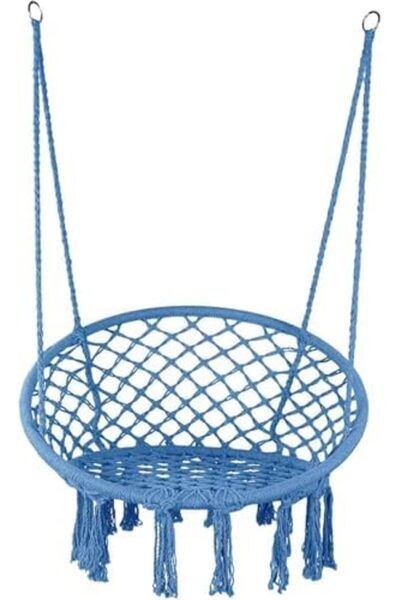 Türkiye Hammock Chair, Hanging Swing with Macrame and Cushion, Max 330 Lbs, Beige Hanging Cotton Rope Chair