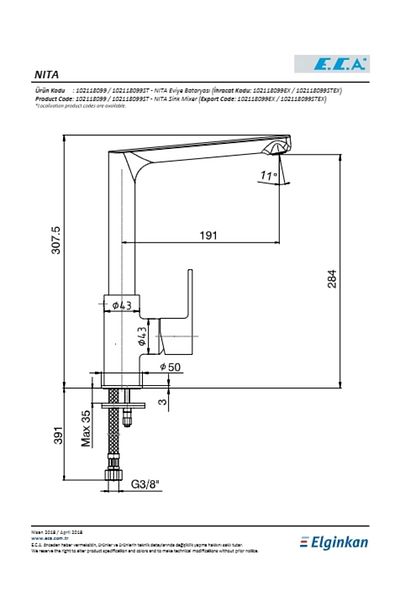 Eca Nita Sink Faucet L Spout