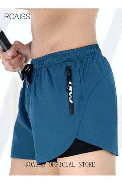 ROAISS Men's Swimming Trunks Beachwear Quick Dry Double Layer Beach Pants Gym Wear Fitness Workout
