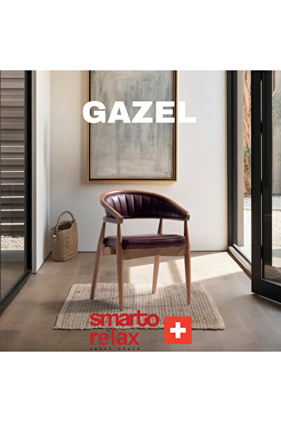 Smarto relax Gazel 2’li Sandalye Seti — Ahşap Ayaklı, Bordo Deri