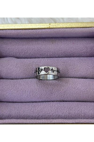 BY YASİN TOPÇU Heartbeat Steel Ring (Size 16)