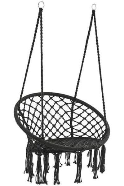 Türkiye Hammock Chair, Hanging Swing with Macrame and Cushion, Max 330 Lbs, Beige Hanging Cotton Rope Chair