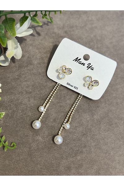 VİYA Gold Butterfly Motif Steel Earrings