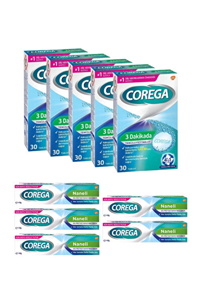 Corega x5 3 Dakikada Diş Protezi Temizleyici 30 Tablet + x5 Naneli Diş Protezi Yapıştırıcı 40 Gr