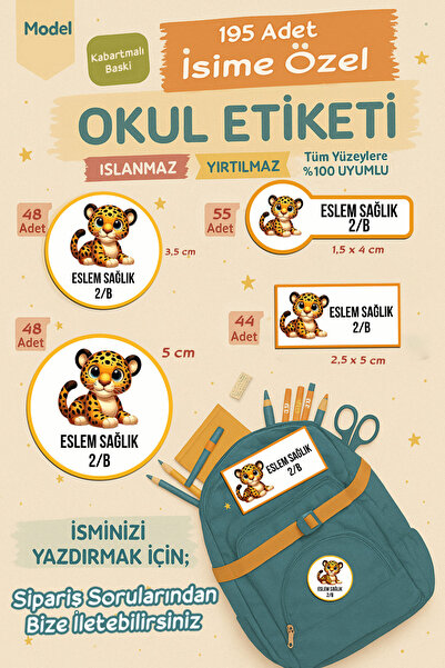 Lotus Digital Okul Etiketi Sevimli Bir Kaplan Temalı Kalem Defter Etiketi Öze...