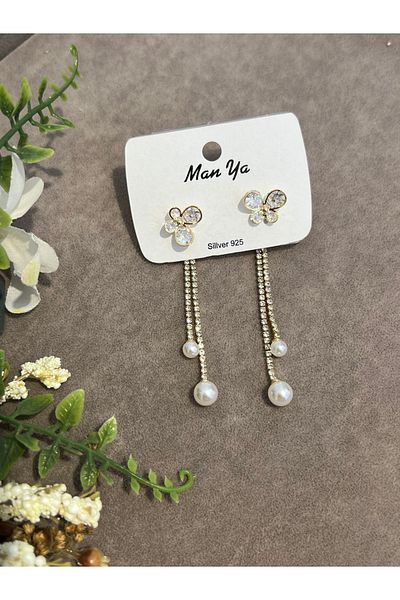 VİYA Gold Butterfly Motif Steel Earrings