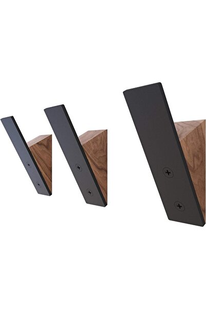 MAVİ TREND Wall Hanging Hanger - Set of 3 - Metal Wood Black Metal Hangers, Wall Hangers - Decorative Wall