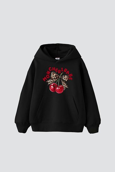 Sekizbiraltı Mon Cherie Printed Oversize Unisex Μαύρο Hoodie