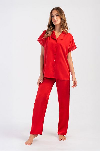 nisaNCa Premium Satin Dowry Women's Pajama Set – Korean Silk Texture, Lace Detail, Gift Box