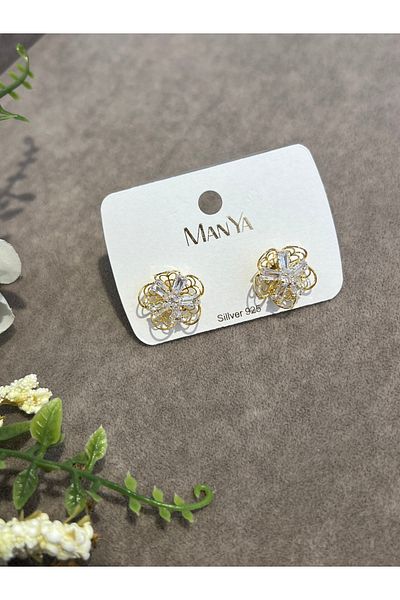 VİYA Gold Flower Motif Steel Earrings