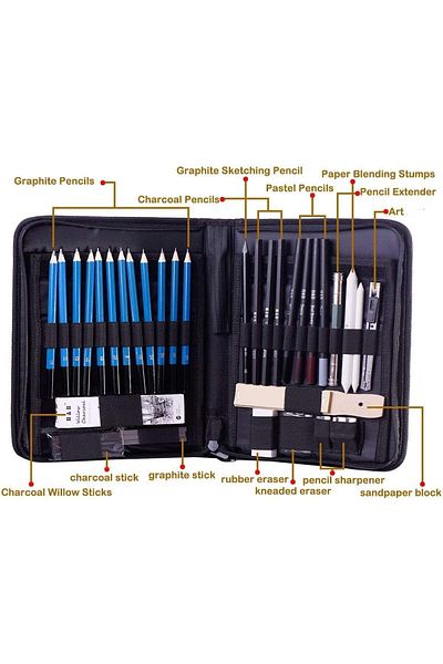 Saharaz 40 PCS Drawing Pencils Kit,Supplies Artist Drawing Sets with Erasers in Travel Case,Gift for Artist