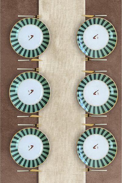 Erbaşlar Lux Ceramic Love Green Pattern Cake Set for 6 People Cake Plate (20 cm)