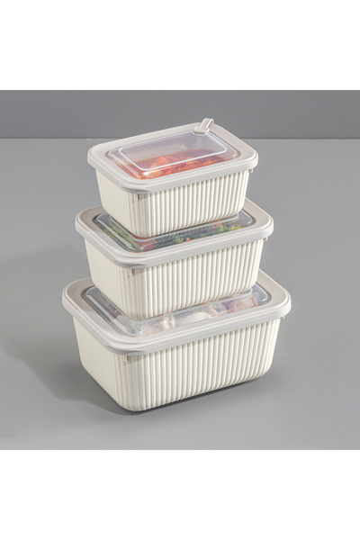 Se Yank Haus 3 Piece Microline Rectangular Set (600-1100-1800 ml) Storage and Storage Container