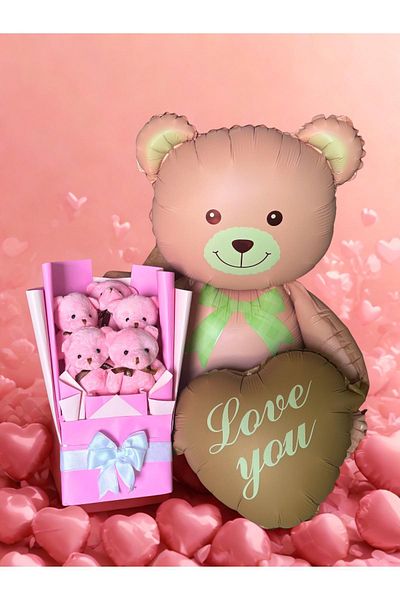 Sole Pink Plush Teddy Bear Bouquet with Heart Balloon Teddy Bear – Special Gift Set