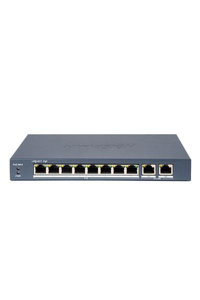 Hikvision Switch PoE DS-3E0310P-E/M(B): 8 × 10/100 Mbps PoE port, and 2 × Gigabit RJ45 port, Po