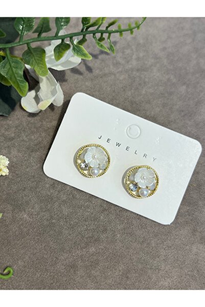 VİYA Minimal Flower and Pearl Detailed Steel Earrings